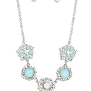 Paparazzi Silver Blue Floral Necklace Flower Crown Fashion Jewelry